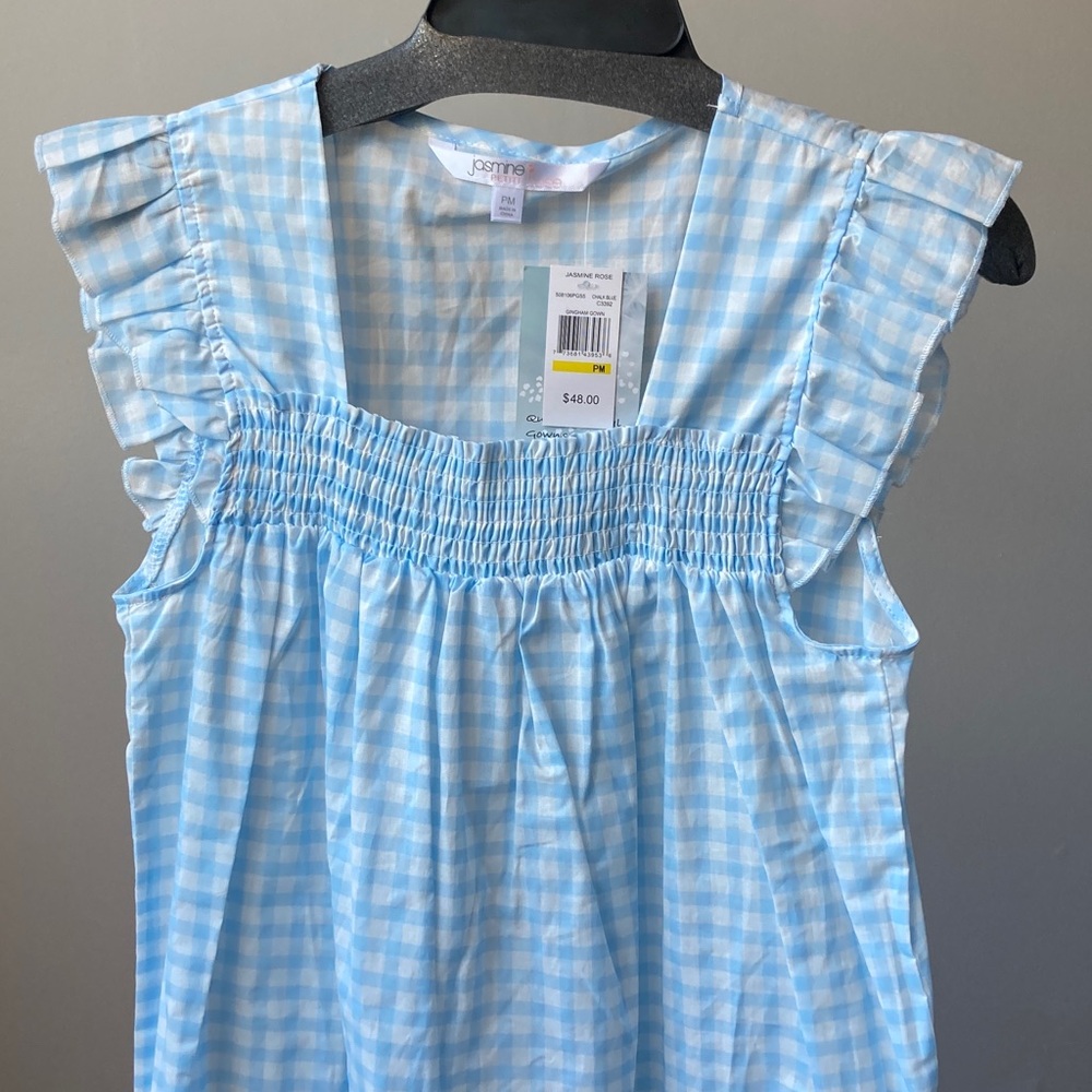Jasmine Rose Petite gingham print nightgown cotton lightweight smock detail PM - Picture 5 of 17